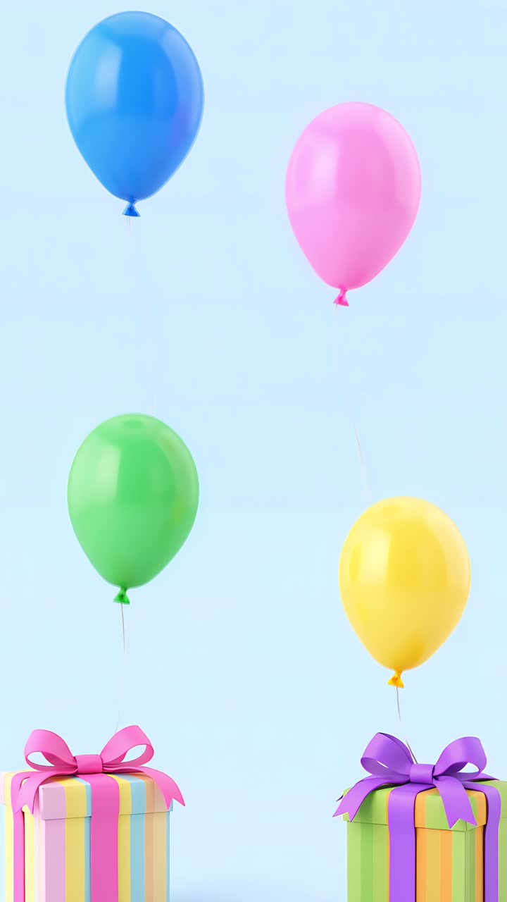 Video di sfondo di compleanno con palloncini e scatole regalo 4K