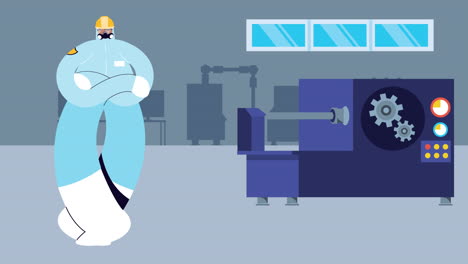 trabajador industrial que usa un traje de bioseguridad para la protección contra la covid-19 en la fábrica