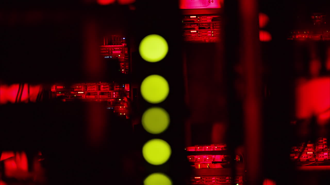 Alert signal with flashing red lights in a server room