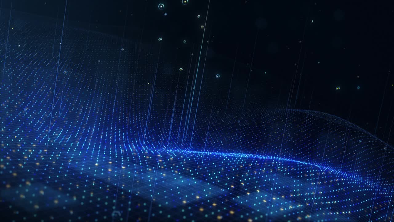 Abstract Digital Net or Web of Polygon Fractals Sends Informational Signal Lines into Space. Blue Color.