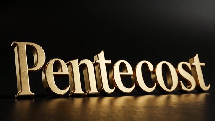 Rivelando una Pentecoste 3D dorata e scintillante mentre la telecamera si muove e la luce principale si sposta sul tavolo per la rivelazione del titolo.