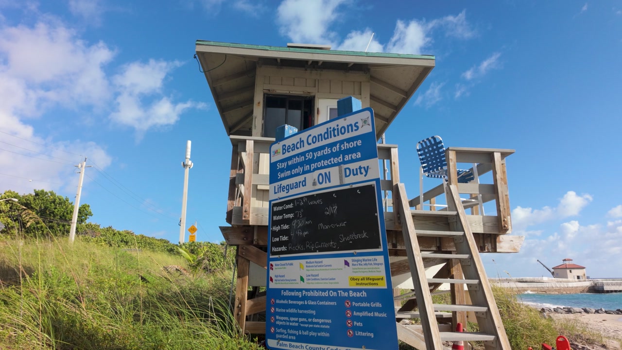 Lifeguard station at the Beach at Ocean Inlet Park in Boynton Beach Florida on the Atlantic Ocean.