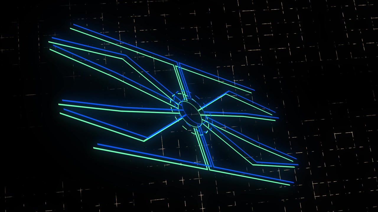Zooming glowing neon digital lines and circles 3D animation with a cyber technological futuristic electric feel on dark grid gradient background motion graphics and visual effects in teal blue aqua