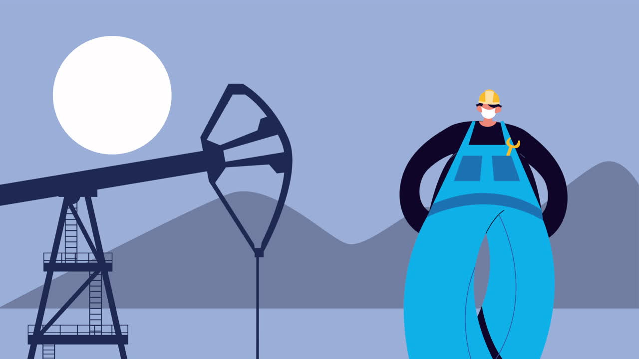 코로나19 보호를 위해 의료 마스크를 착용하는 정제 공장 노동자