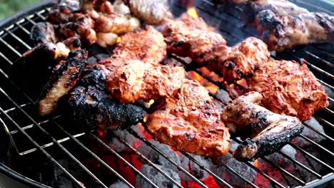 cooking meat on a charcoal barbecue