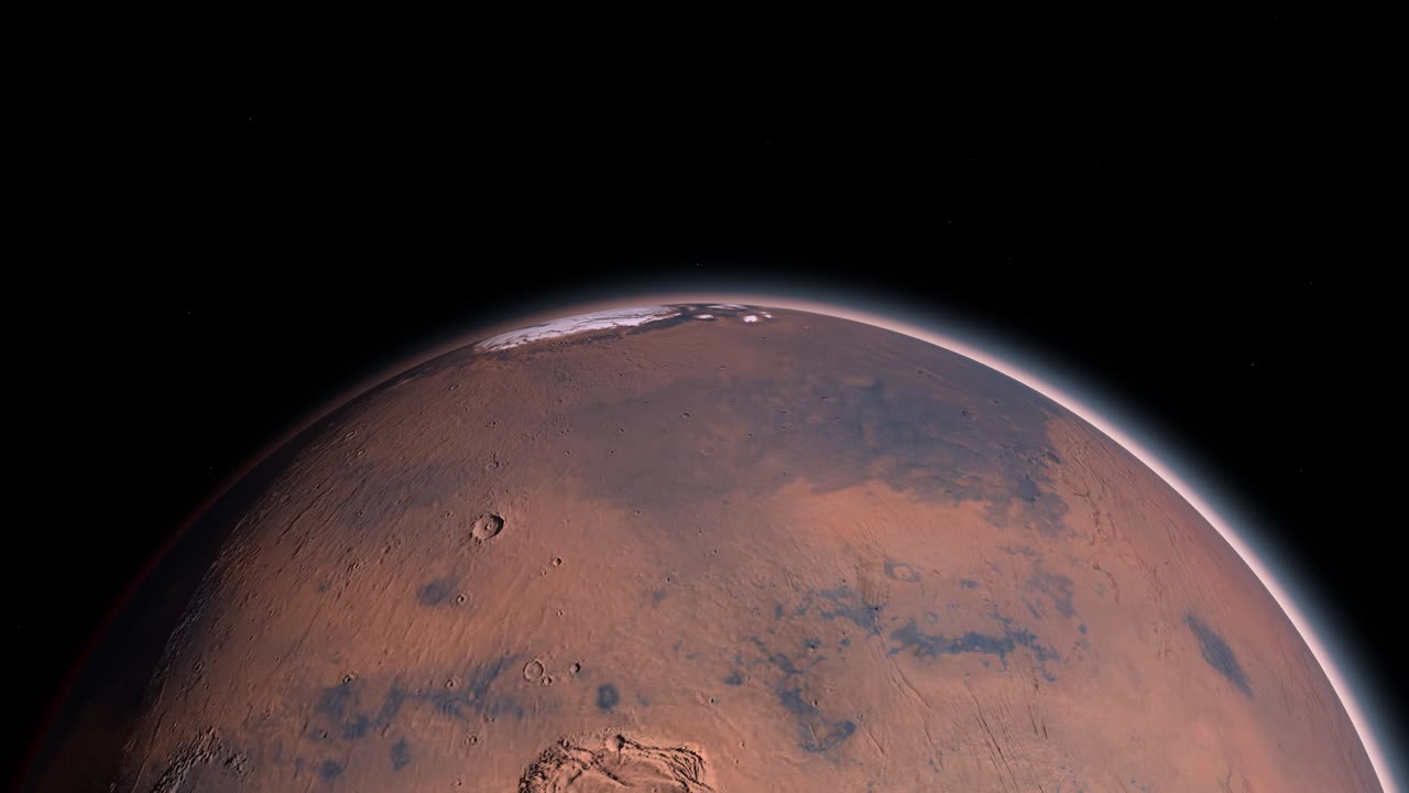 Mars Planet Rotating in the outer space.. Orbiting Planet Mars. Traveling to the red planet Mars in space. Elements of this video furnished by NASA.