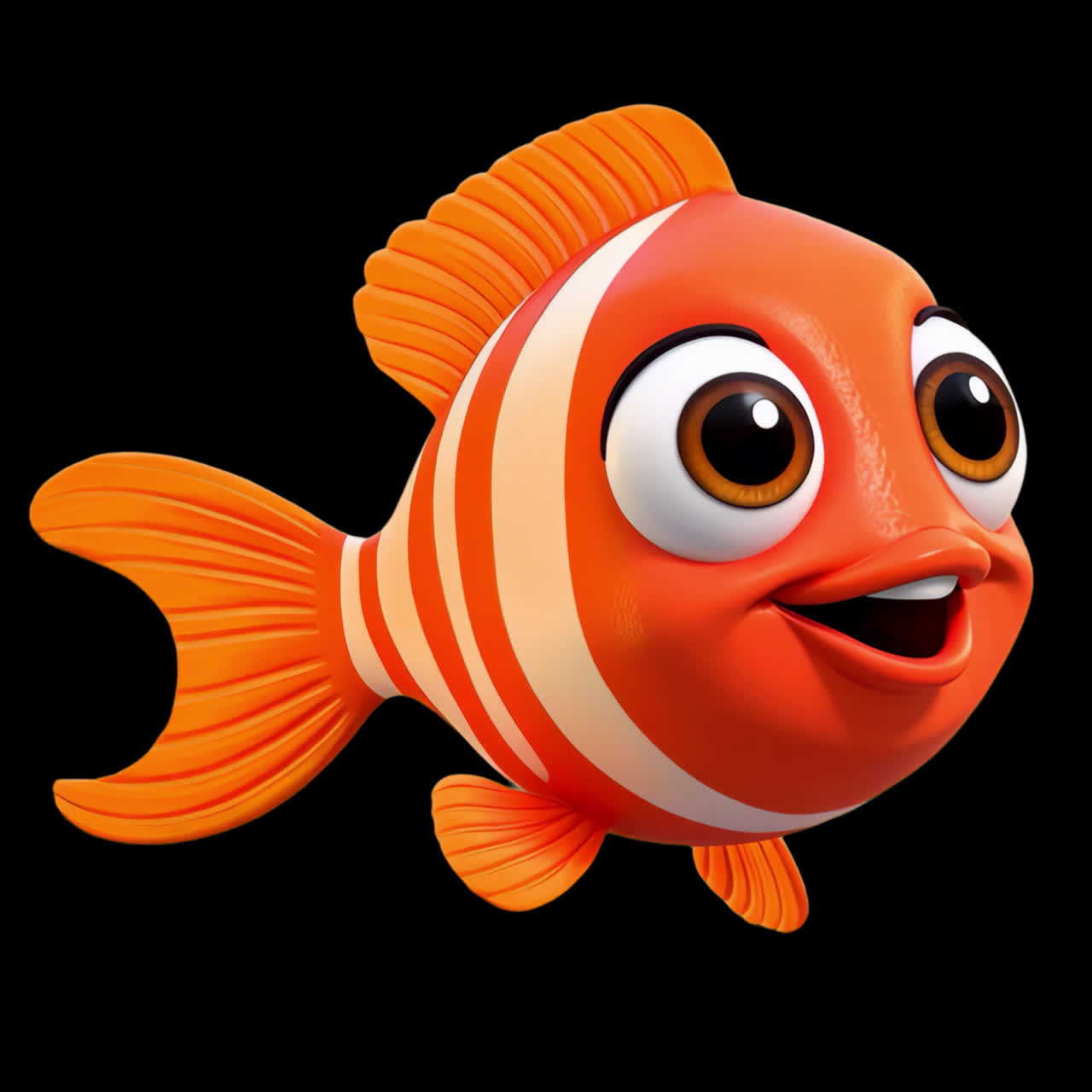 Pesce arancione dei cartoni animati che sorride allegramente, animazione isolata, risorsa, video 4K trasparente, canale alfa