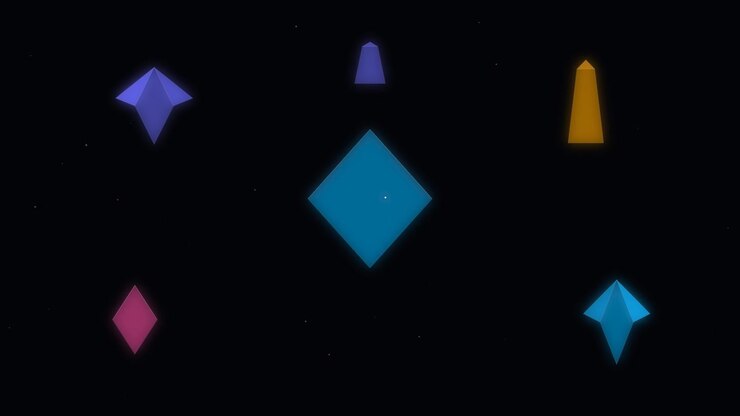 Abstract Geometric Shapes Floating in Dark Space