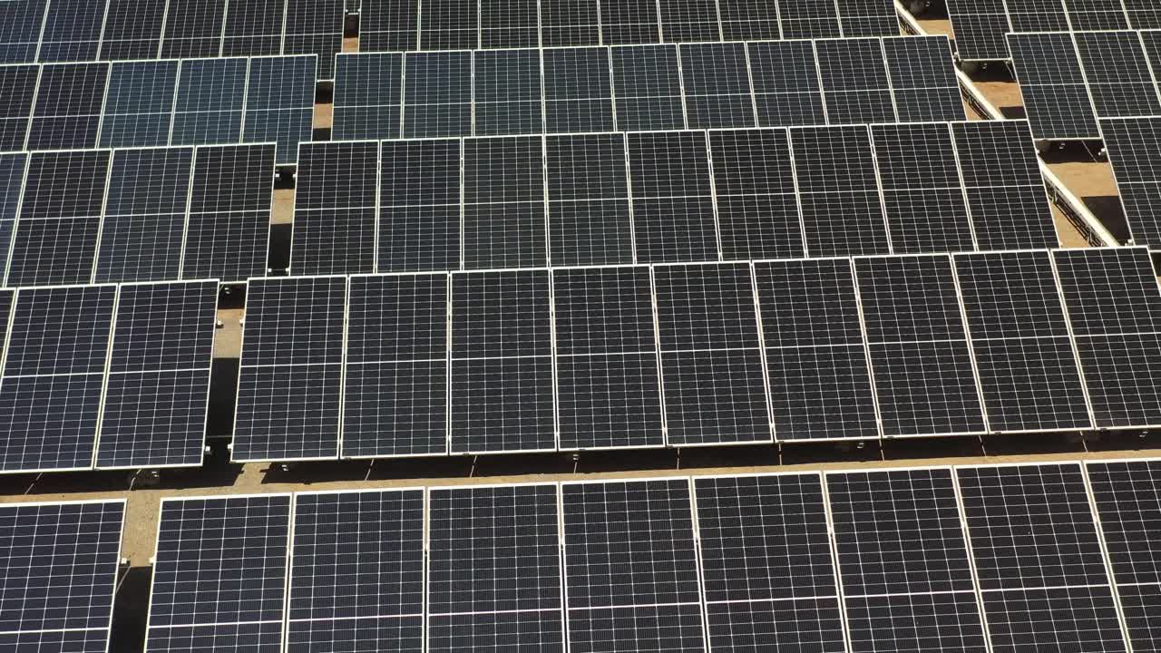 solar cell farm plant green energy, solar cell panels of photovoltic power plant.4k video