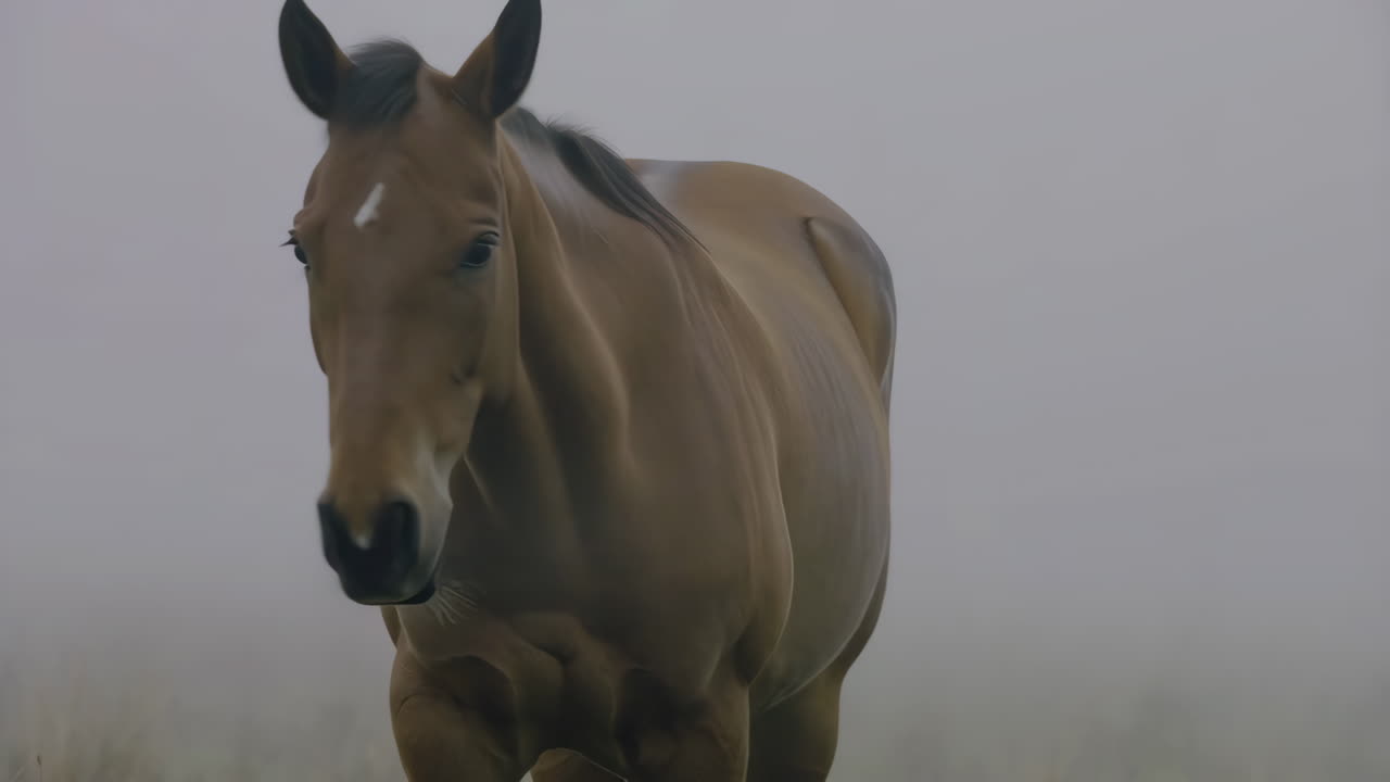 Brown Horse in a Misty Field