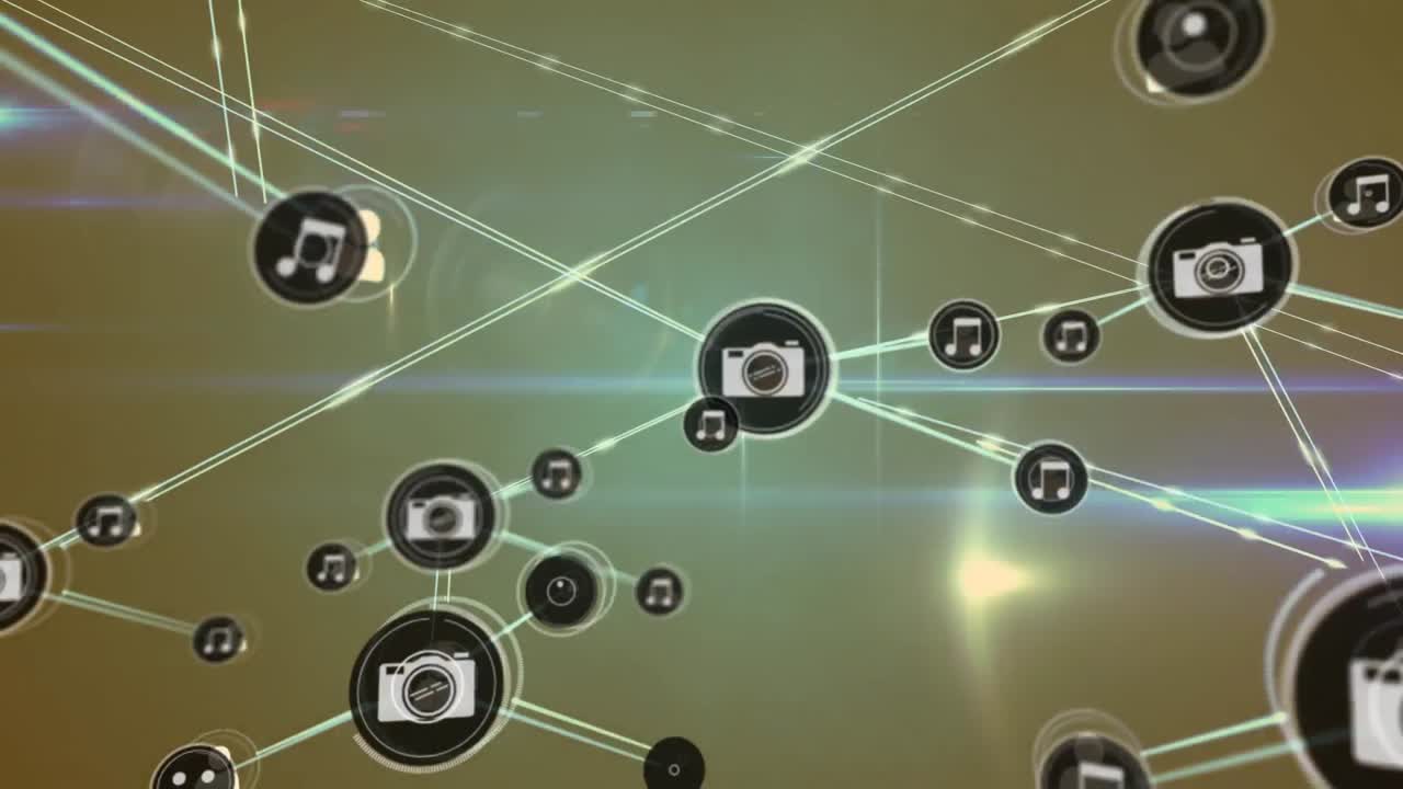 빛이 있는 검은색 배경 위의 연결 네트워크