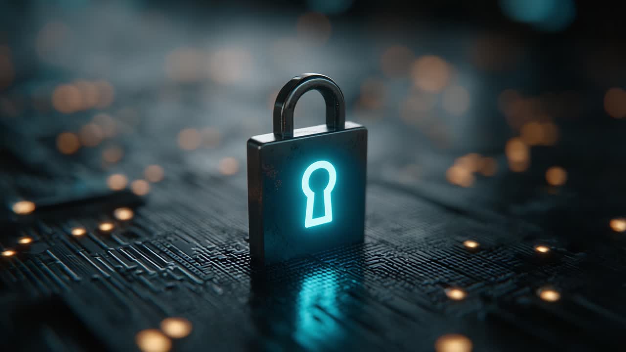 A Glowing Lock: A Visual Representation of Security and Privacy in the Digital Age, Highlighting the Importance of Safe Data Storage and Protection