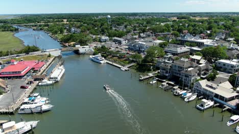 aerial reveal of lewes canal, delaware usa, slow motion