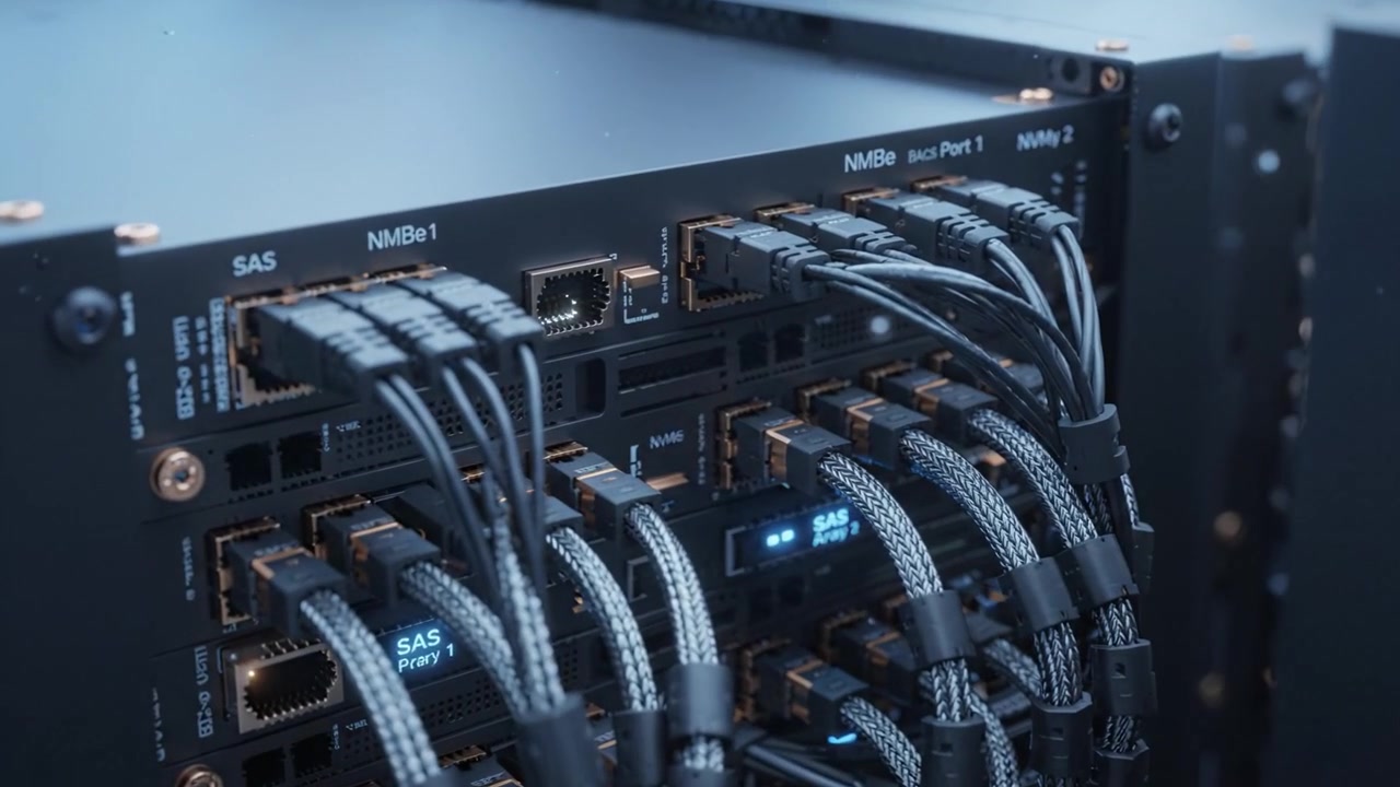 High-Performance Data Center Configuration Featuring Advanced Server Racks Networked for Optimal Processing Power and Efficient Data Management Solutions.