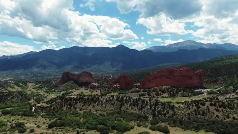 aerial of garden of the gods park colorado springs, wide angle drone shot