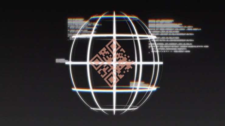 Animation of qr code and digital data processing over globe