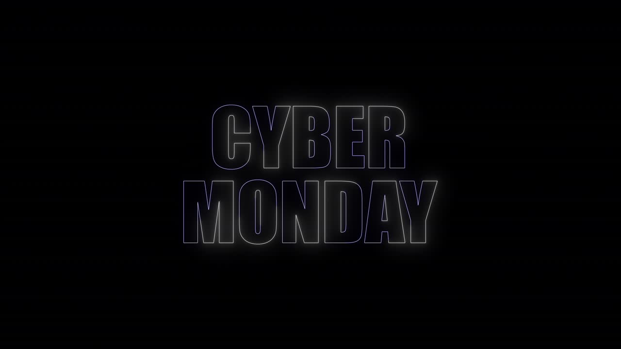 lunes cibernético colorido cartel de neón con fondo negro para promocionar el video. concepto de promoción de la venta de la marca