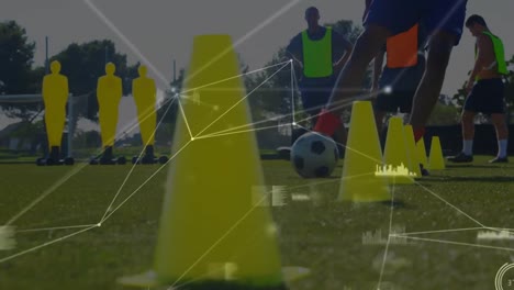 Animation-Der-Datenverarbeitung-Und-Des-Netzwerks-Von-Verbindungen-über-Fußballspieler