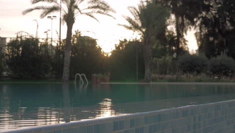 outdoor swimming pool at sunset