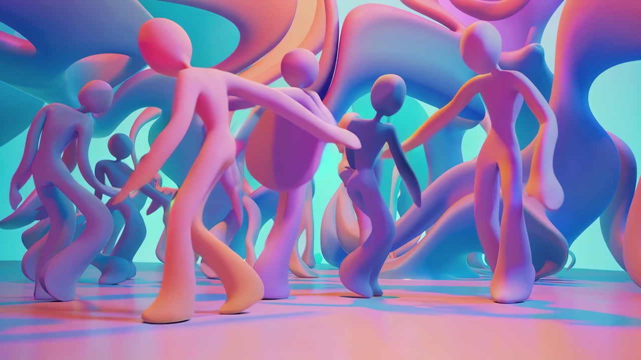 Abstract Figures in a Colorful, Fluid Environment