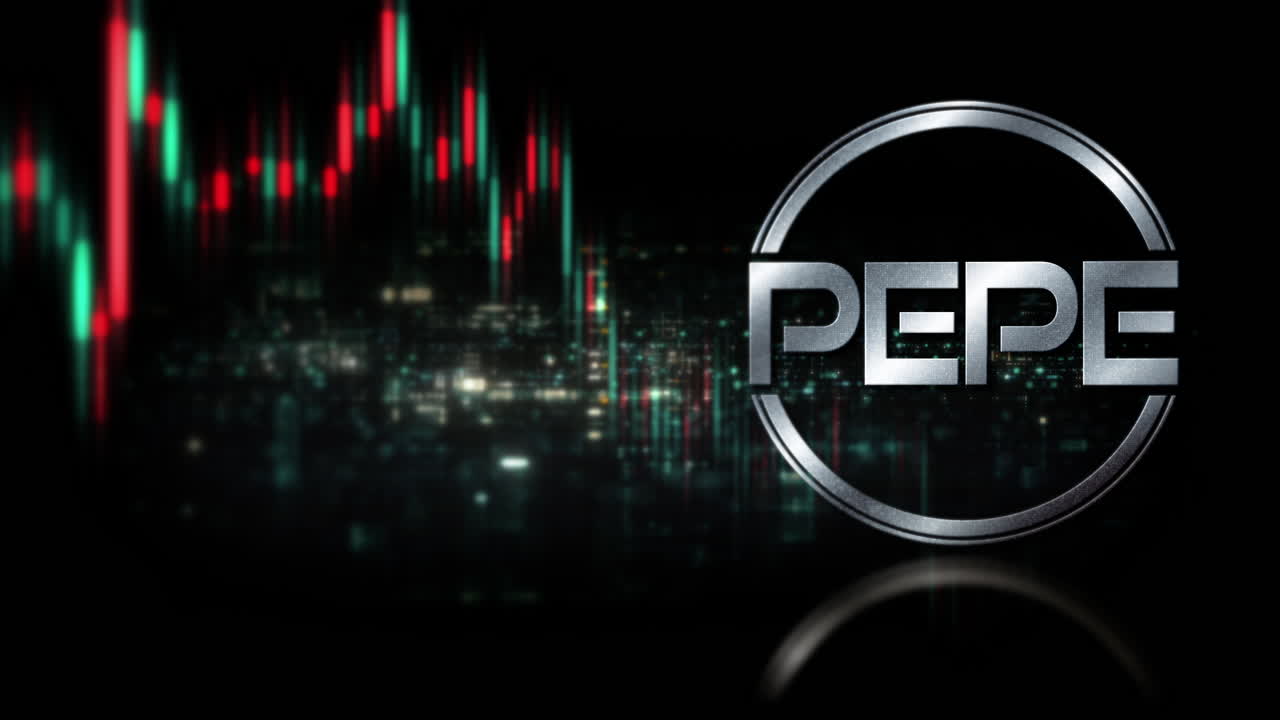 Futuristic digital background highlighting advanced cryptocurrency and encryption technology, featuring blockchain networks and secure cryptographic systems : PEPE