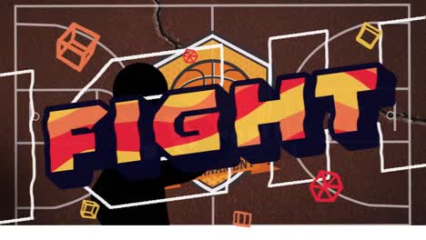 animation of fight text over basketball player silhouette