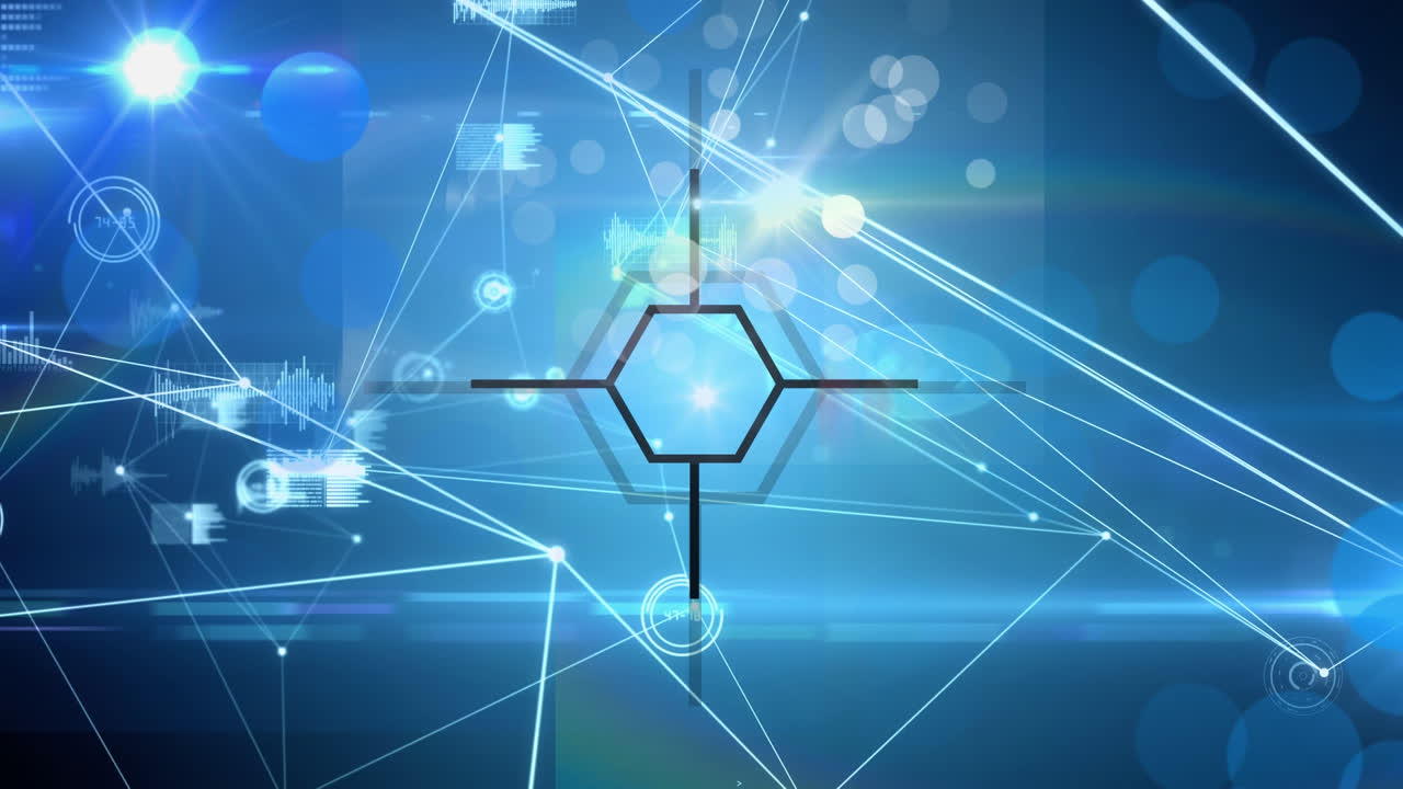파란색 배경 위의 연결 네트워크의 애니메이션
