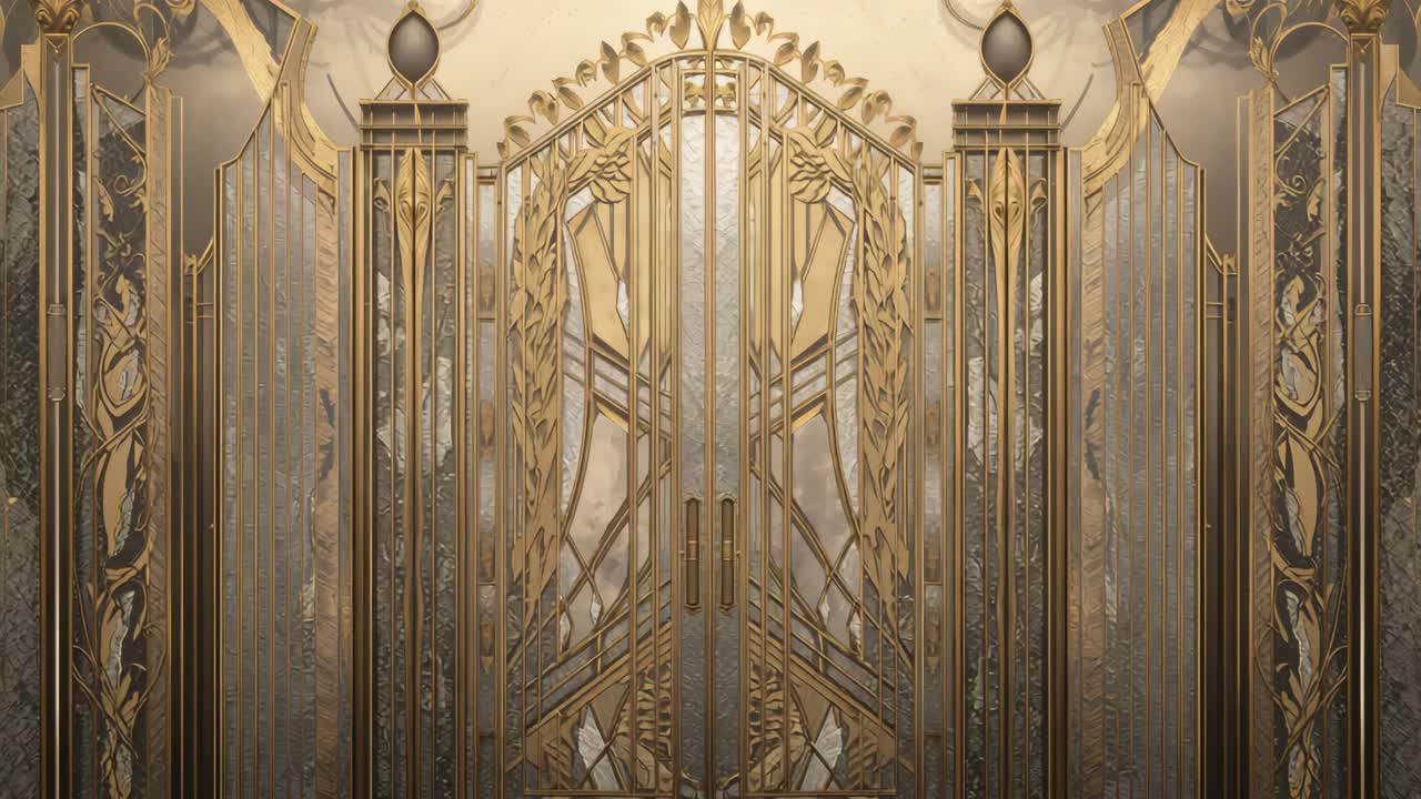An ornate golden gate stands ajar, letting in a burst of light
