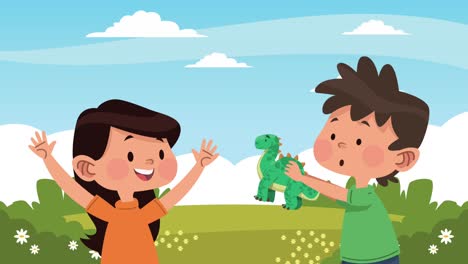 una pareja de niños felices jugando con juguetes