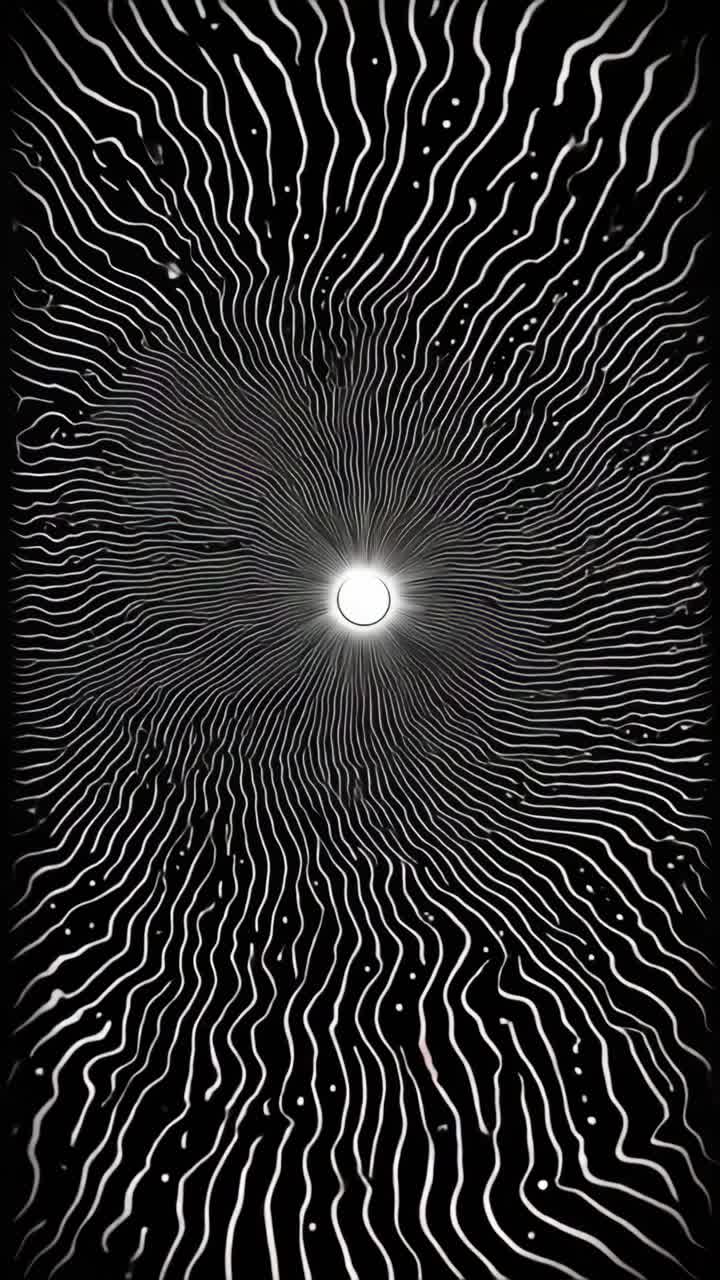 Monochrome Abstract Animation with Radiating Lines and Central Light