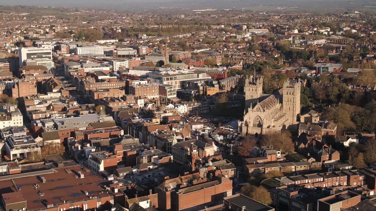 City of Exeter, Devon, in glorious golden lighting from setting sun