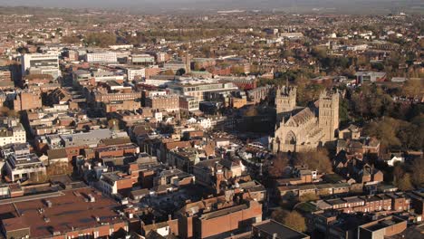 city of exeter, devon, in glorious golden lighting from setting sun