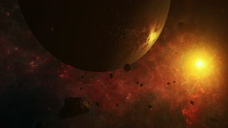 alien planet in outer space with stars and nebula