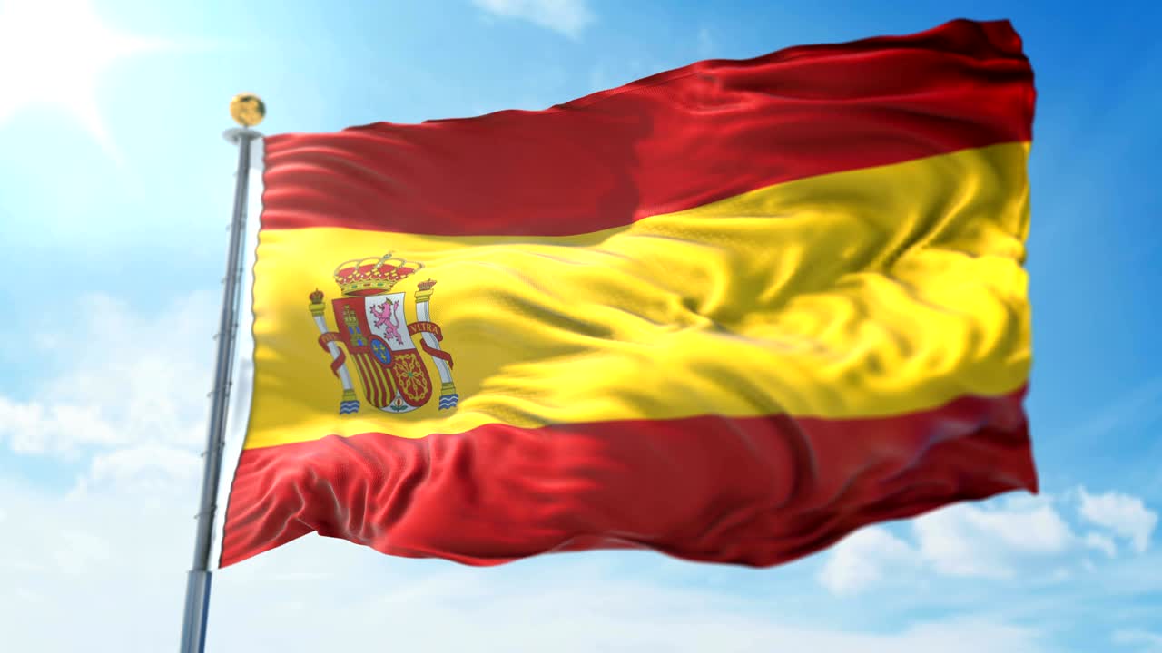 Spaniens flag, sømløs looping 3D-rendering video. Smukt bølgende tekstilstof.