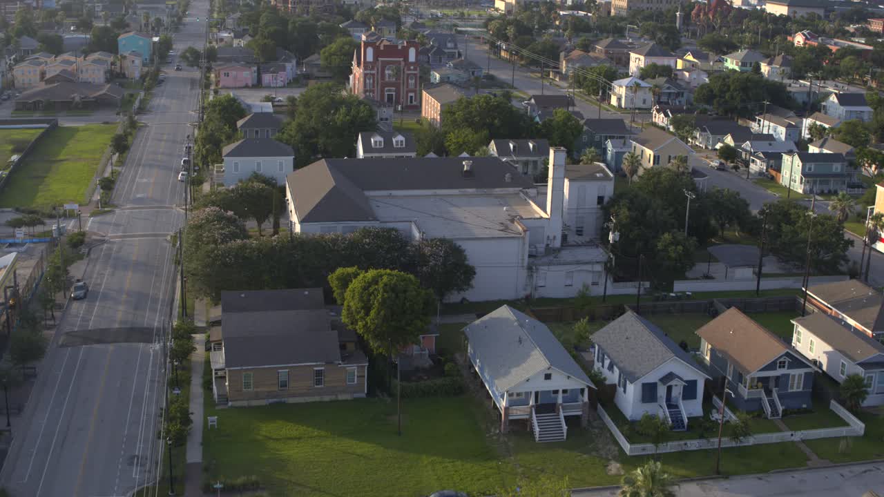 vista de drones de las casas en galveston, texas