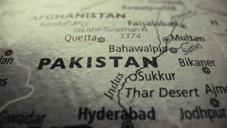 close-up of a map showing pakistan