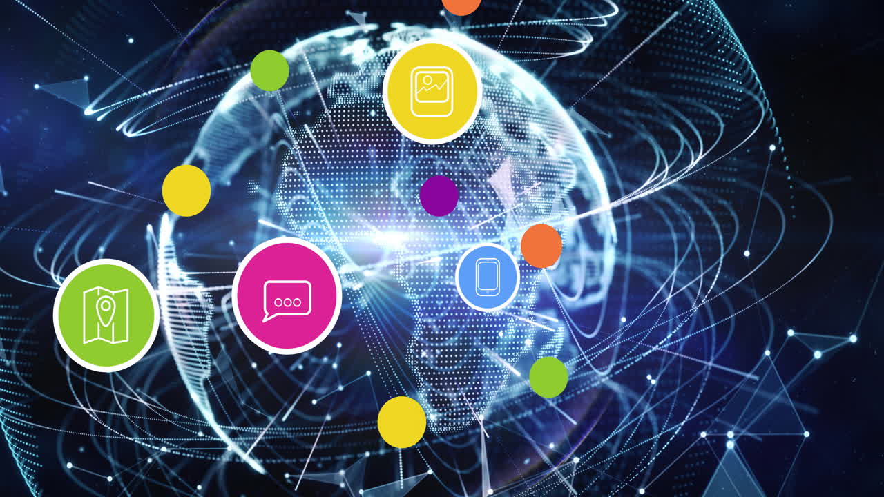 animación de iconos digitales en todo el mundo en el fondo