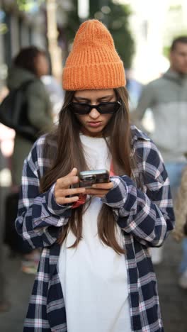 young woman using smartphone on the street