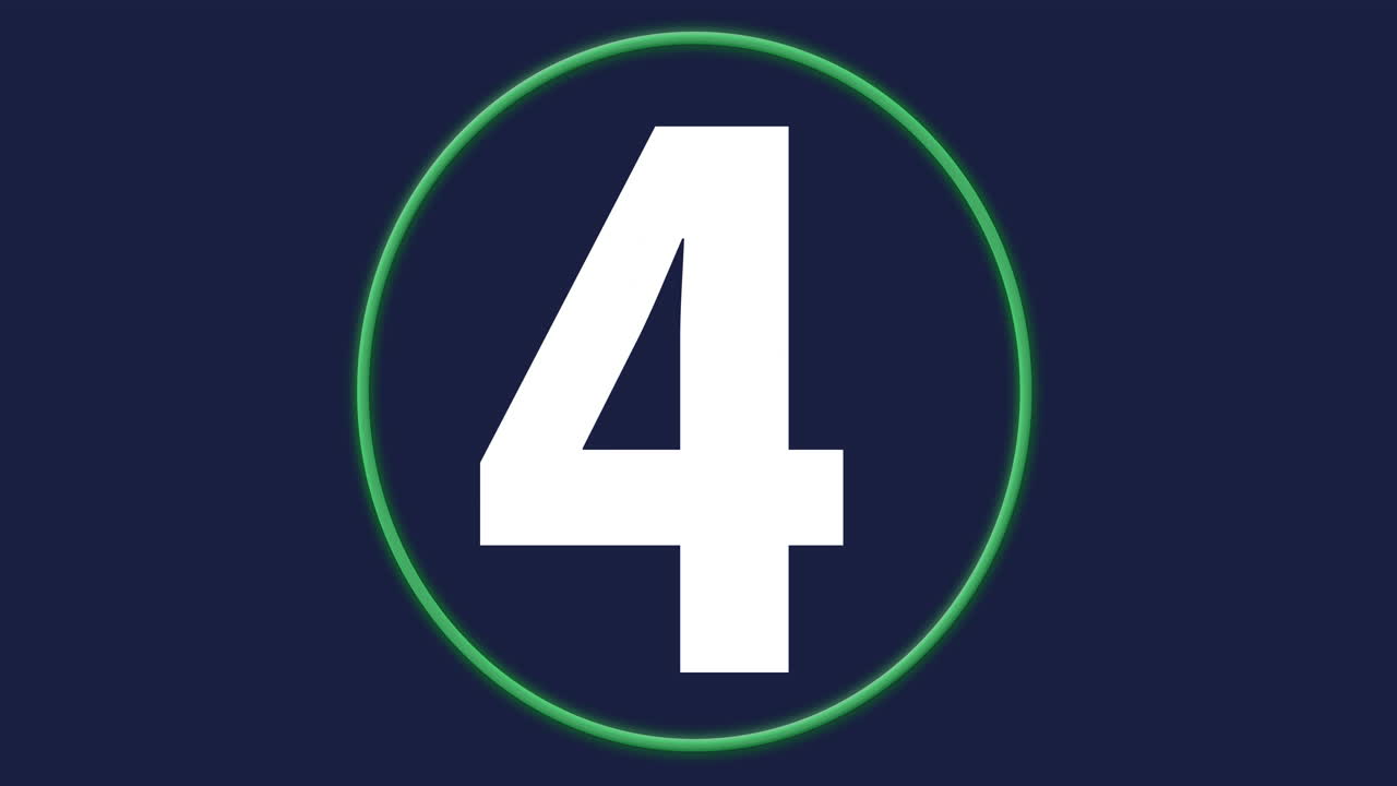 Glowing green circle with numbers on dark blue background animation