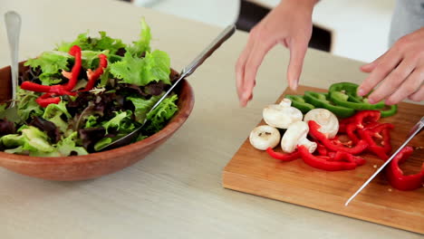 una bonita morena preparando una ensalada saludable