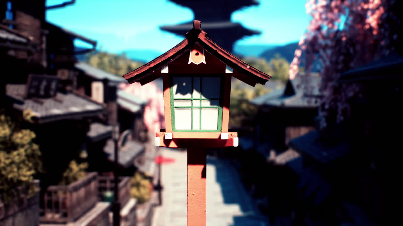 escena tradicional de la calle del pueblo japonés con linterna