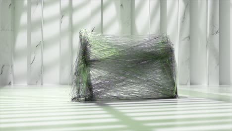 caja renderizada en 3d abstracta con líneas transparentes en un interior moderno