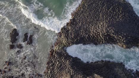 Fingal-Head-Causeway-Rock-Formation-Near-Tweed-Heads-In-New-South-Wales,-Australia---aerial-top-down