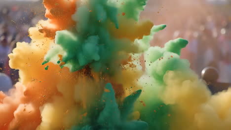 vibrant green and orange color powder explosion