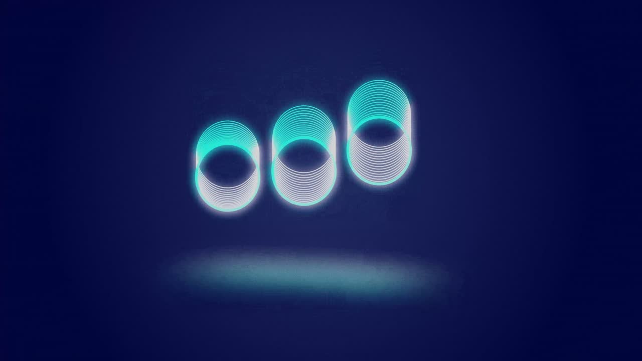 Animation of neon circles moving over navy background