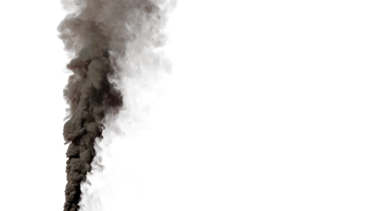columna de humo negro denso aislado en blanco