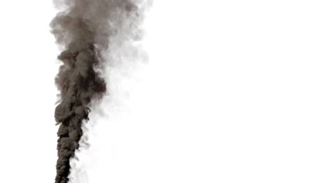 dense black smoke column isolated on white