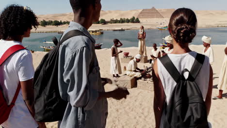 tourists in egypt interacting with local sellers