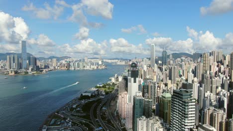 aerial view of hong kong bay skyline on a beautiful day