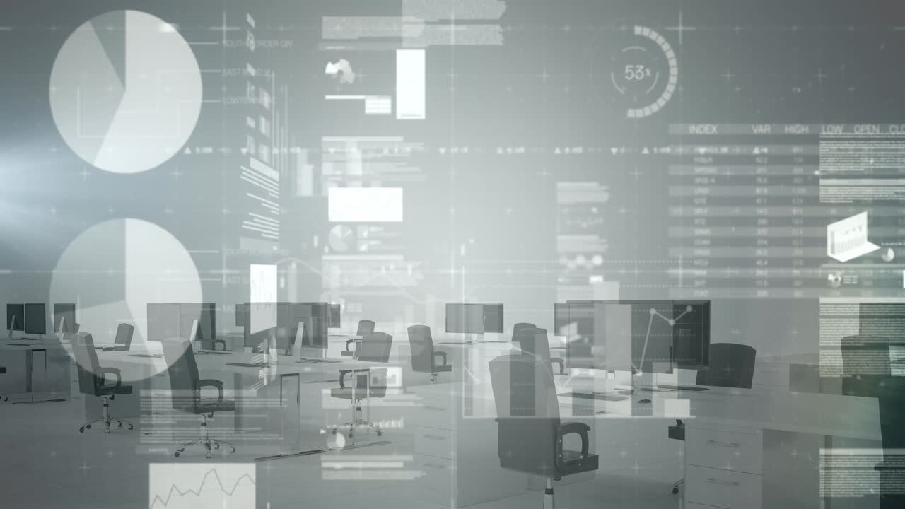 비어있는 사무실에 대한 통계 데이터 처리와 함께 화면의 애니메이션